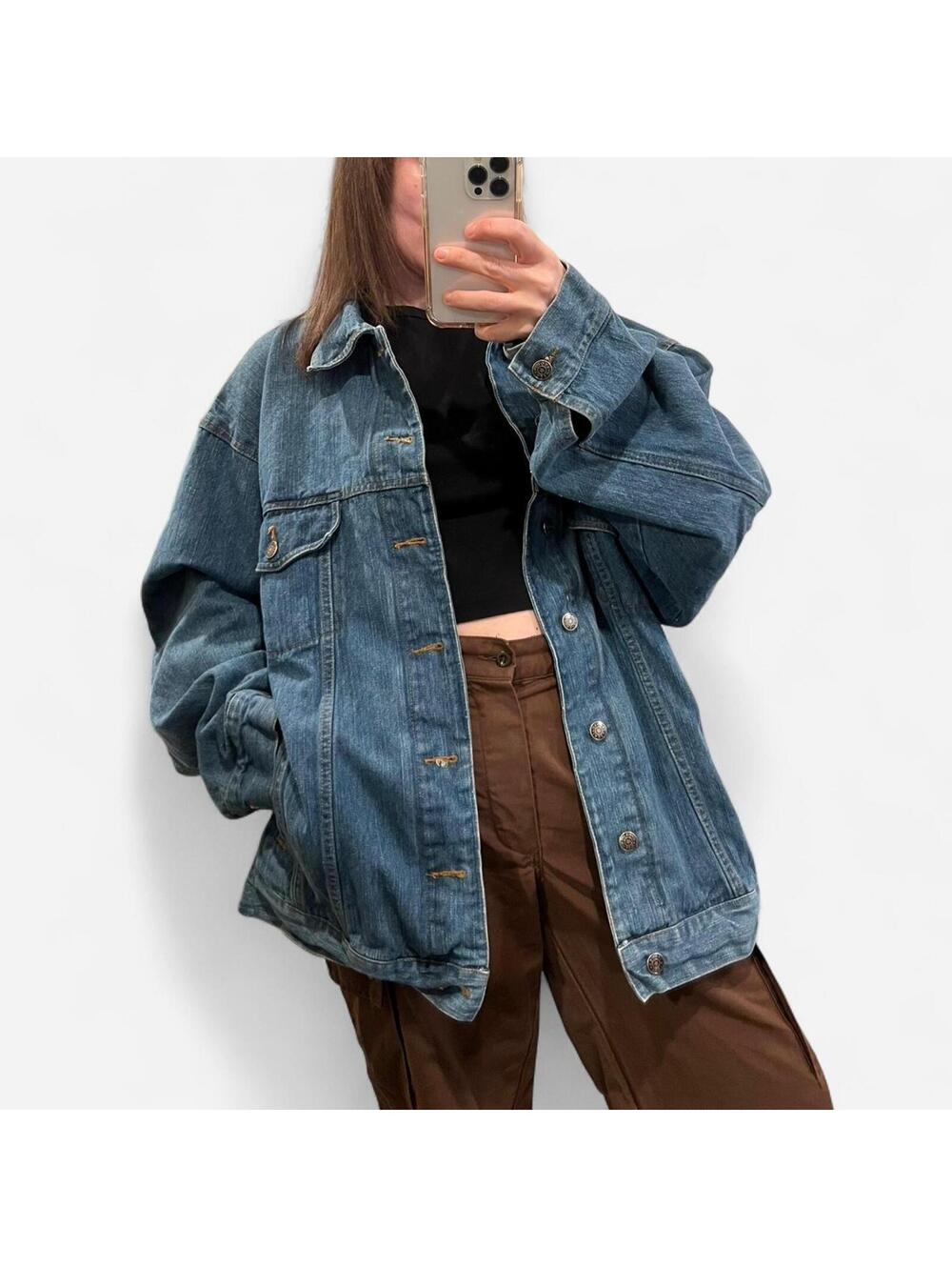 Vintage Y2K Oversized Denim Trucker Jacket XL Faded Wash